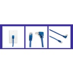 Cat 6 Angled RJ45 cable, blue,  90 degree Down exit to Straight, 1 ft