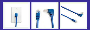 05GE-01-DS-A-BL Cat 6 Angled RJ45 cable, blue, 90 degree Down exit to Straight, 1 ft - Image 1
