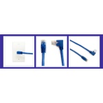 Cat 6 Angled RJ45 cable, blue,  90 degree Right exit to Straight, 1 ft