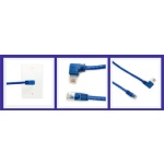Cat 6 Angled RJ45 cable, blue,  90 degree Left exit to Straight, 3 ft