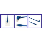 Cat 6 Angled RJ45 cable, blue,  90 degree UP exit to Straight, 25 ft